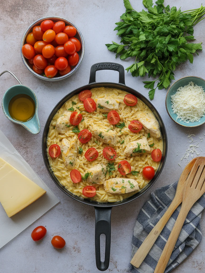 Savor the Flavor: Creamy Hot Honey Chicken Orzo Bake