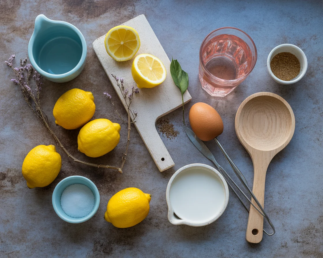 An overhead shot of pink rock salt recipe ingredients