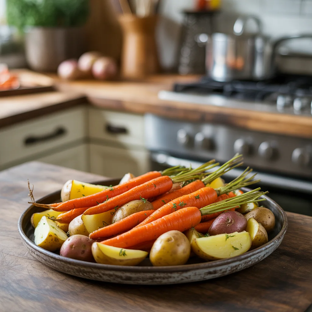 Maple Dijon Roasted Apples and Carrots