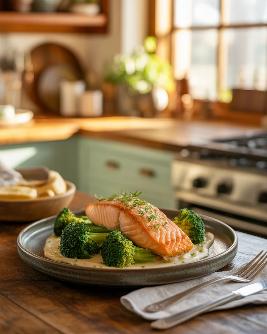 Gebratener Lachs mit Brokkoli Alfredo