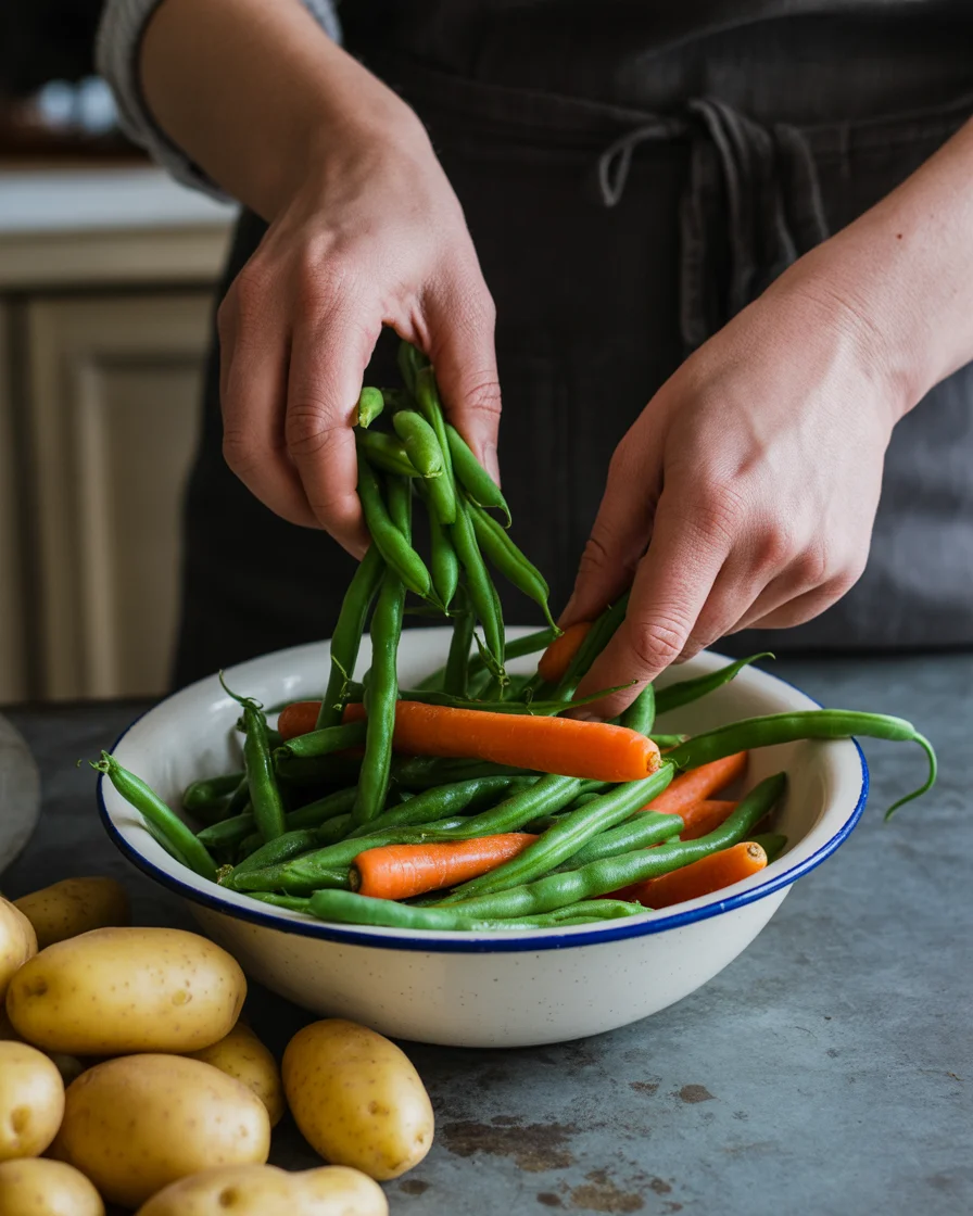 garlic herb roasted potatoes carrots and green beans
