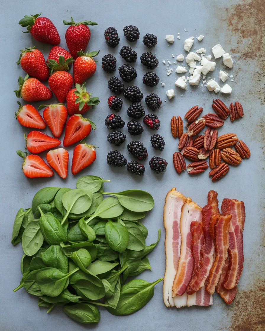 berry spinach salad with pecans feta and balsamic glaze