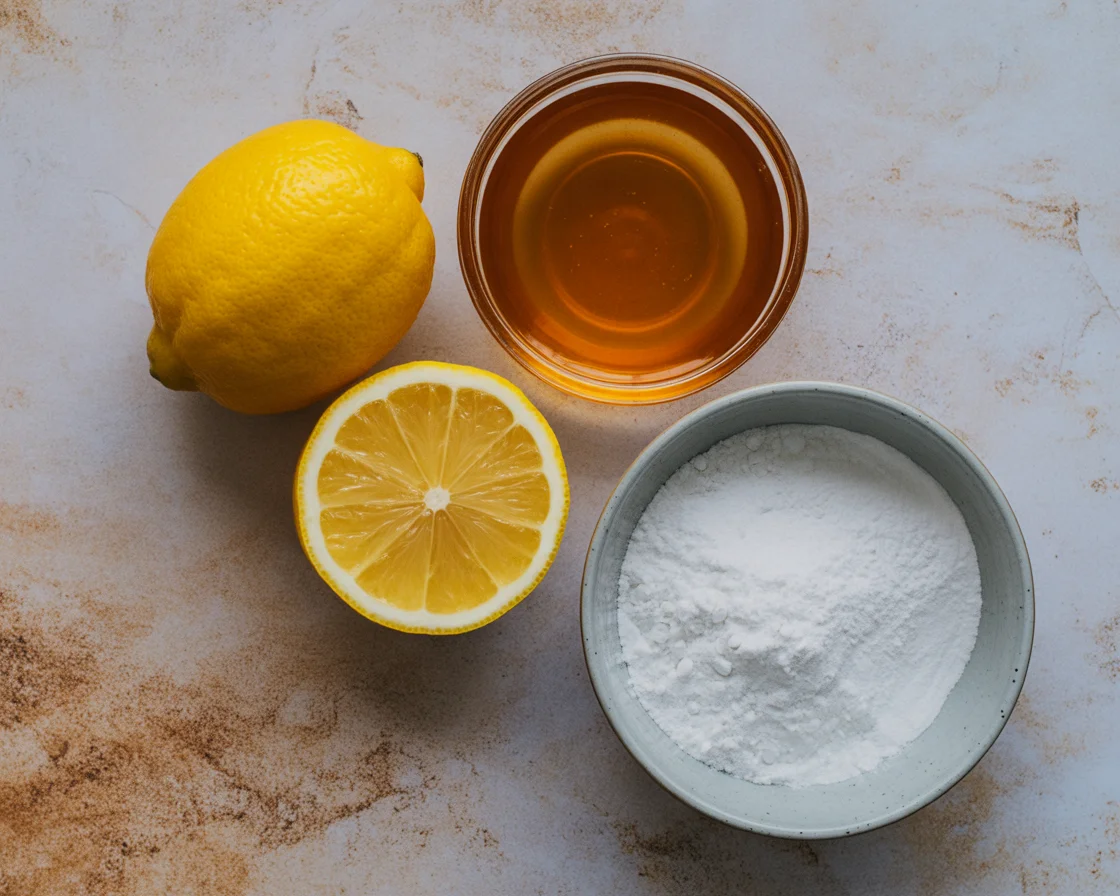 Ingredients for baking powder recipe and lemon with honey skin benefits