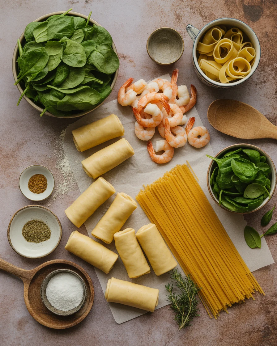 Shrimp and Spinach Stuffed Pasta Rolls with Roasted Red Pepper Cream