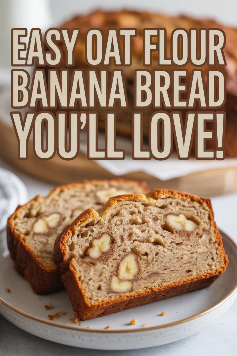 A Pinterest style image for an Easy Oat Flour Banana Bread You'll Love!