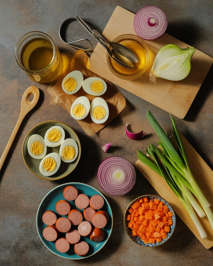 Pickled Eggs, Sausage & Onions