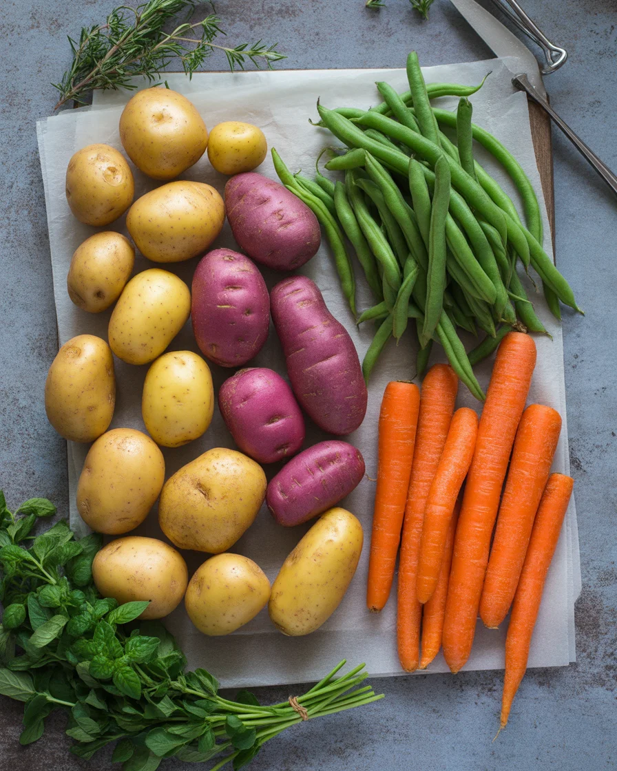 Garlic Herb Roasted Potatoes, Carrots, and Green Beans