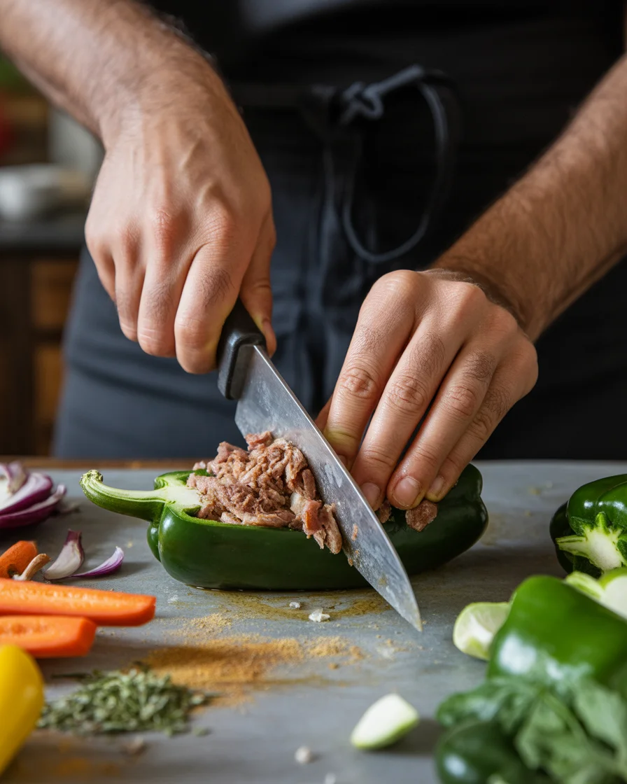 Crock-pot Carnitas stuffed poblano peppers