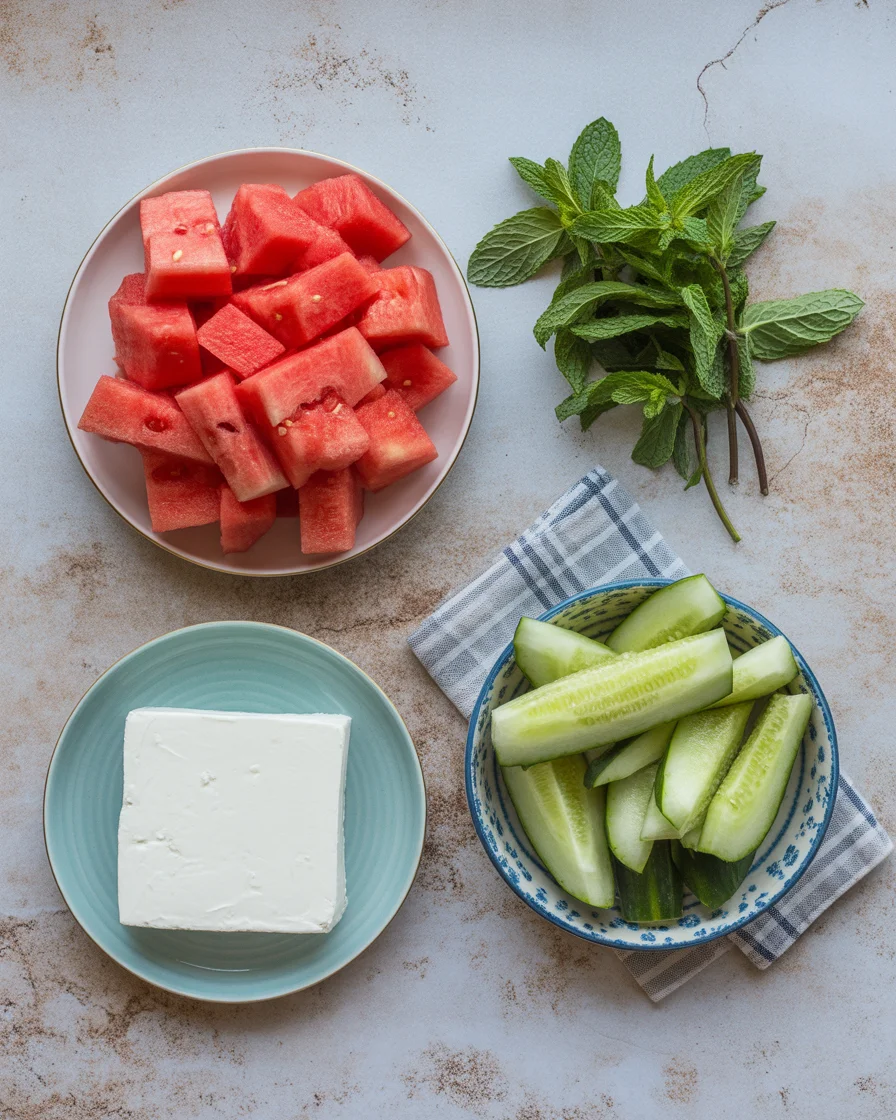 Refreshingly Delicious Watermelon Salad with Feta and Cucumber