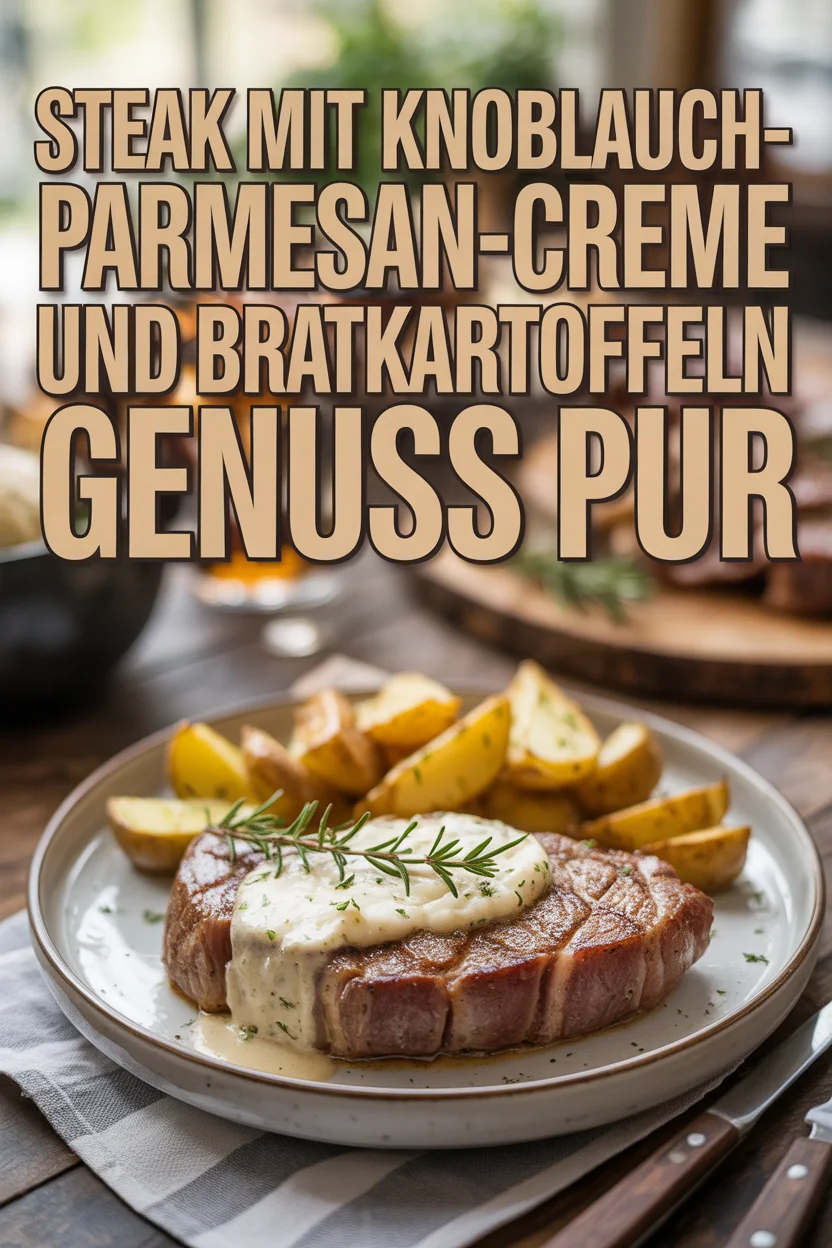 Steak mit Knoblauch-Parmesan-Creme und Bratkartoffeln – Genuss pur