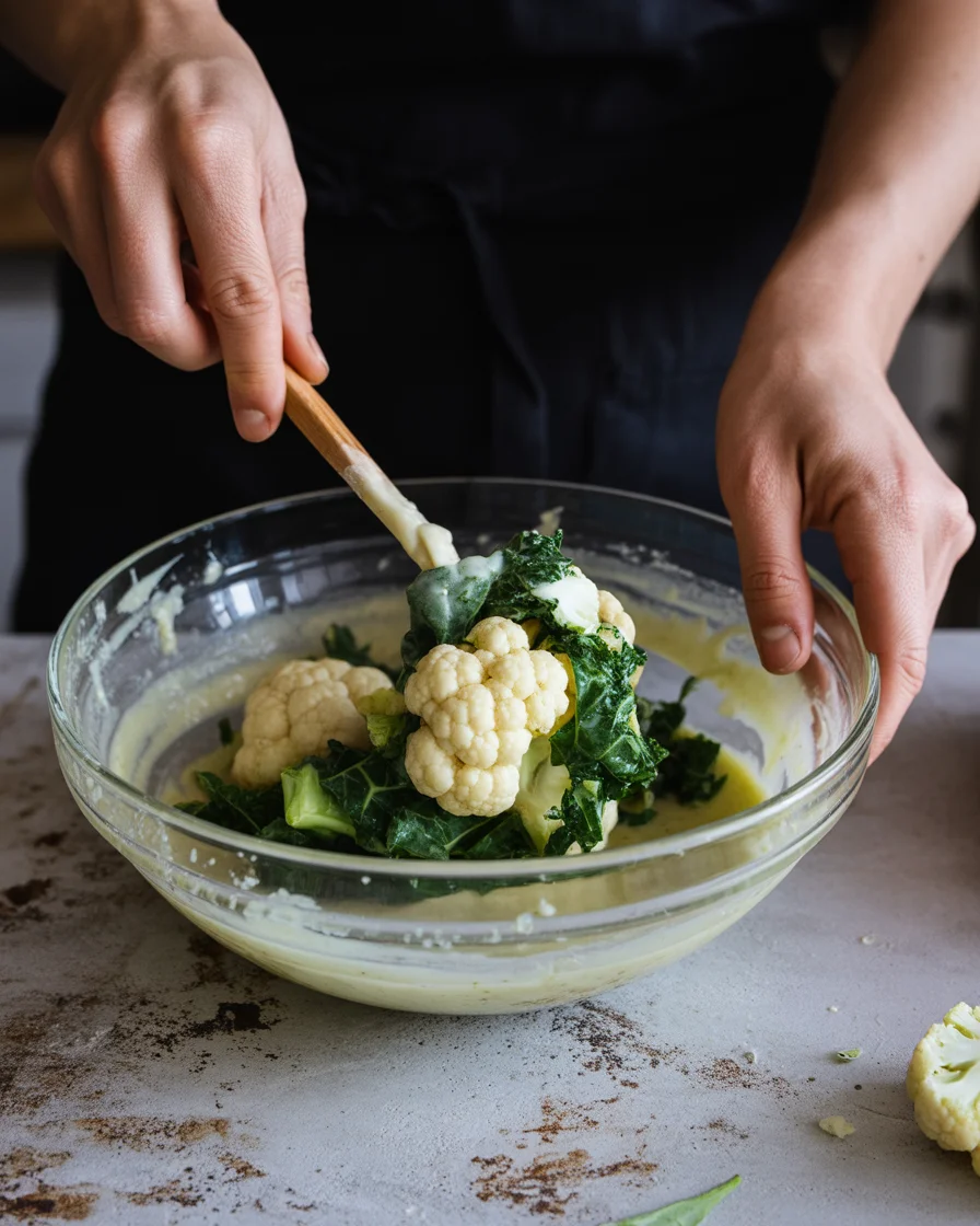 Creamy Cauliflower Mash with Kale Low-Carb