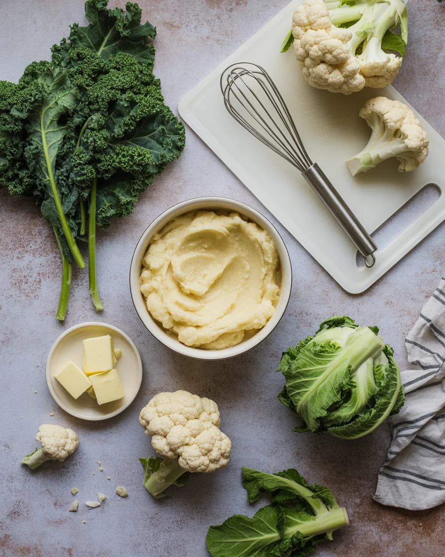 Delicious Creamy Cauliflower Mash with Kale Low-Carb Delight