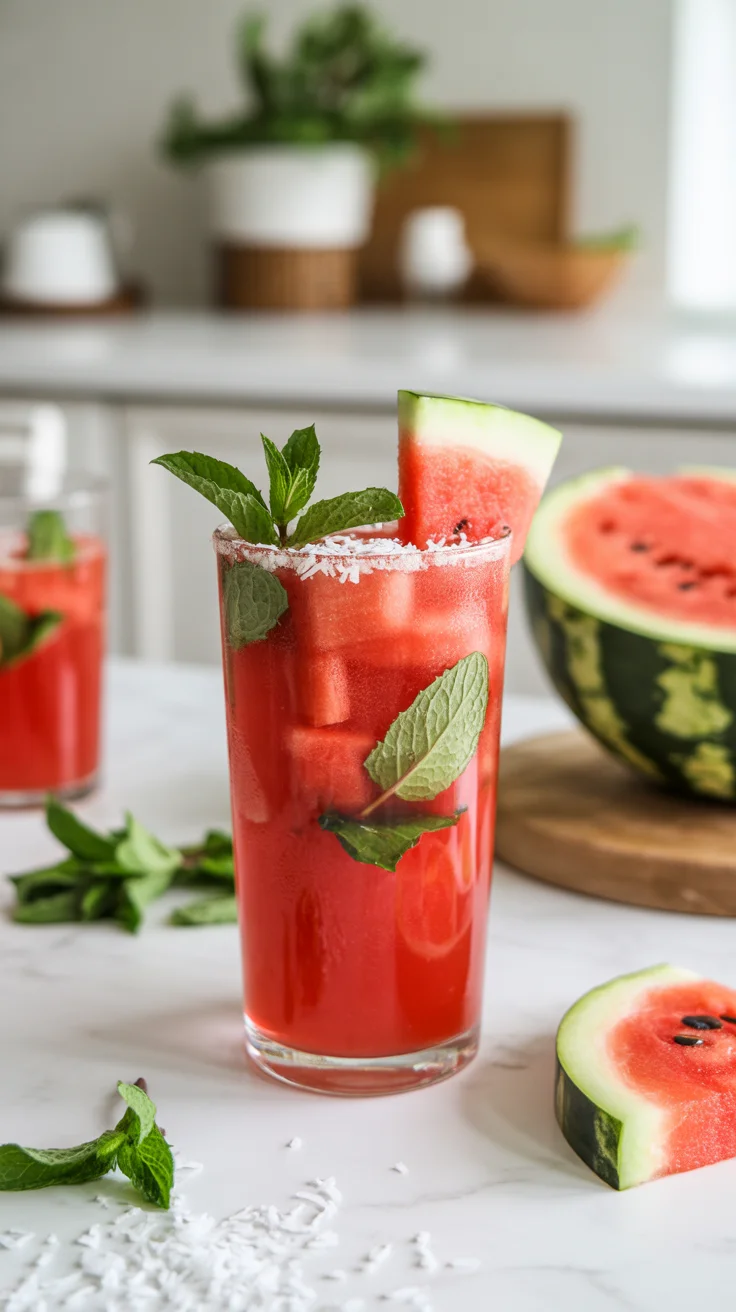Spicy Watermelon Mint Coconut Water Kefir Cooler