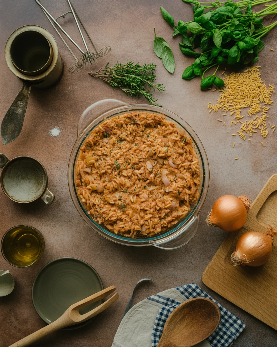 Deliciously Cozy French Onion Chicken Orzo Casserole Recipe