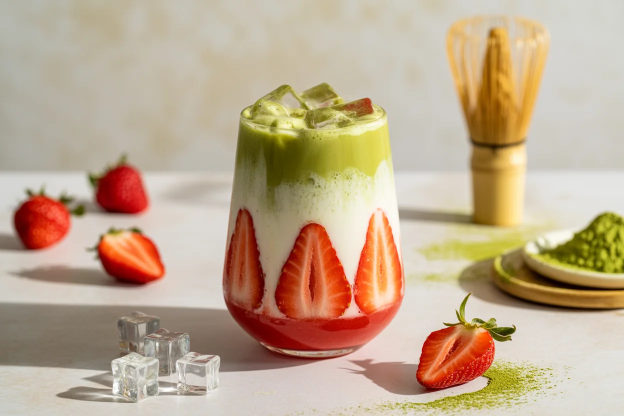 Strawberry matcha drink