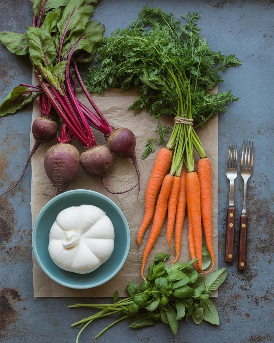 Vibrant Roasted Beets & Carrots with Creamy Burrata Salad