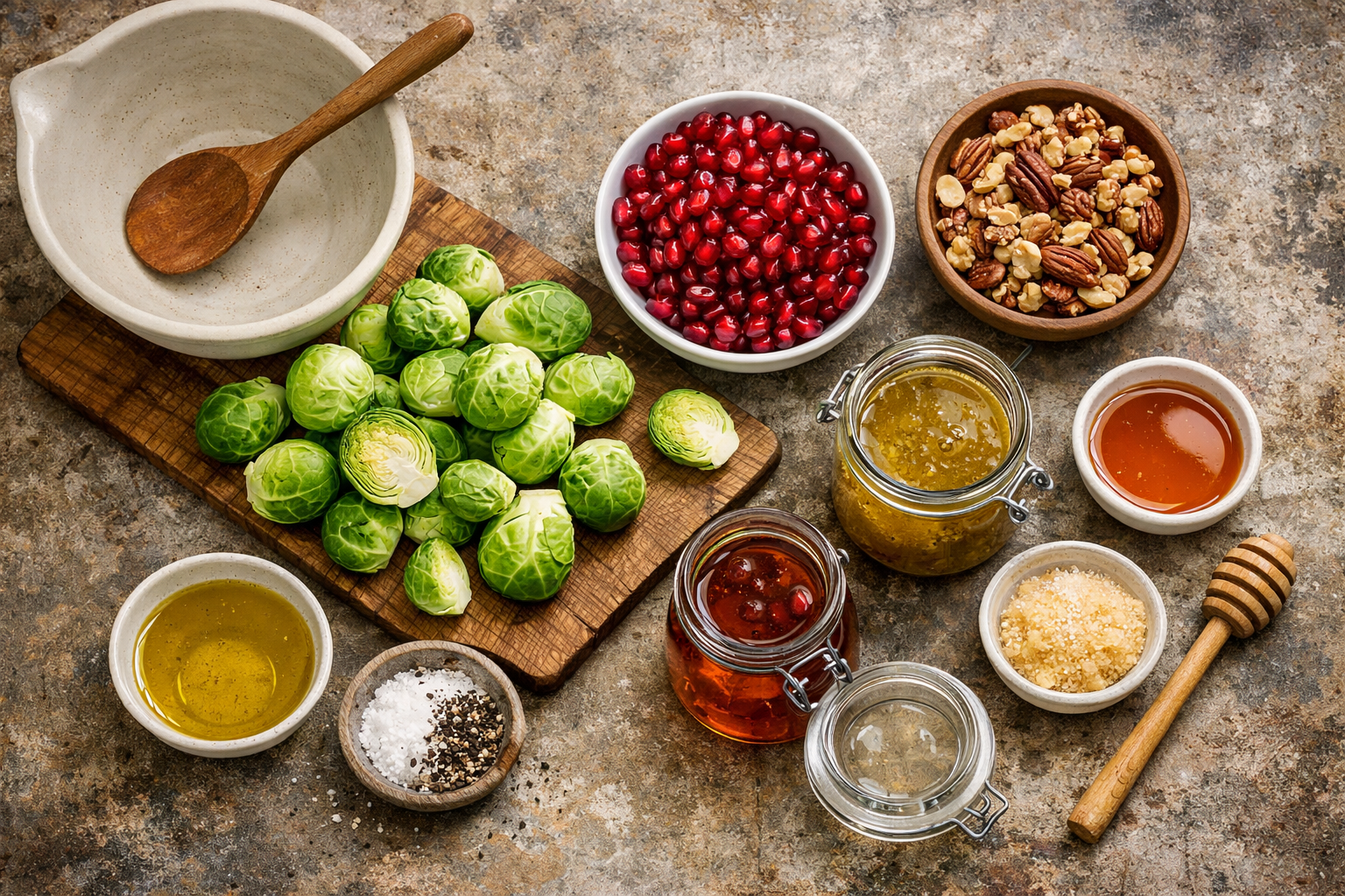 Savory Brussels Sprouts with Pomegranate & Crunchy Nuts