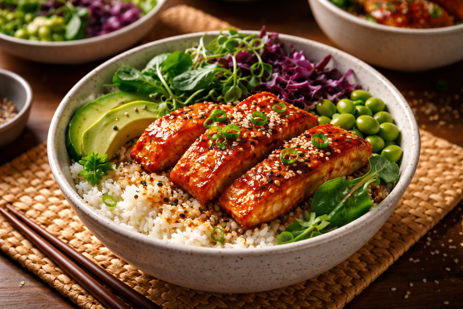 Savor Every Bite: Korean Gochujang Salmon Rice Bowl for Two
