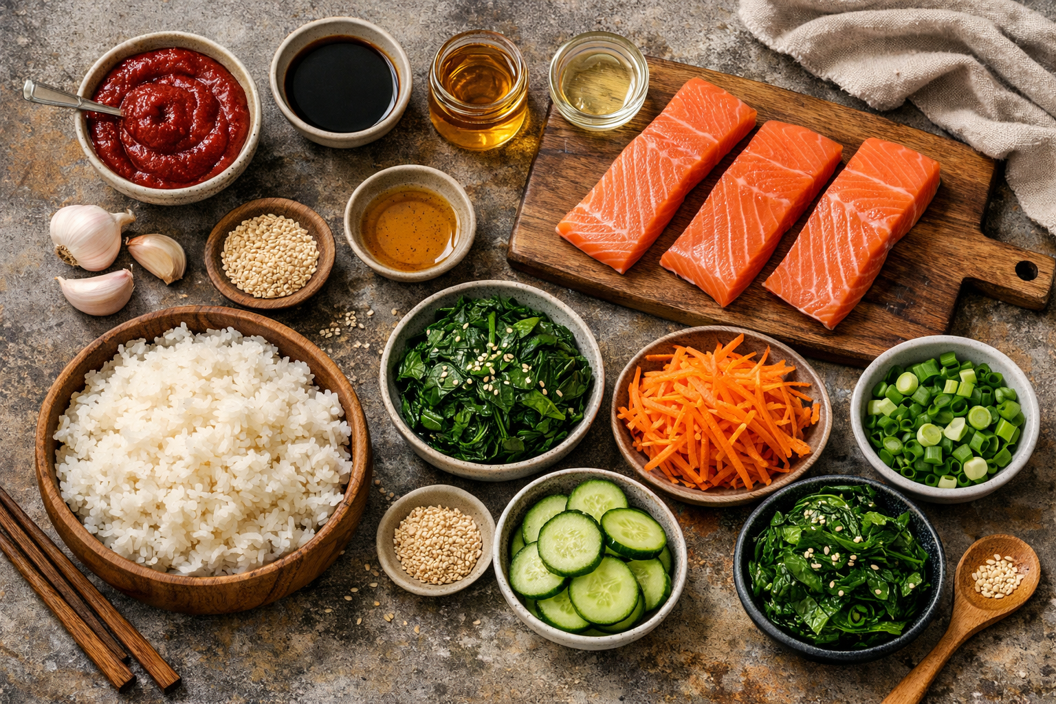 Savor Every Bite: Korean Gochujang Salmon Rice Bowl for Two