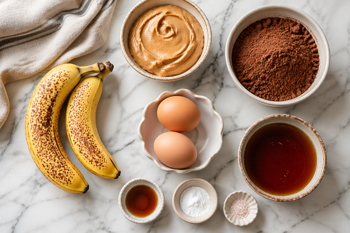 Decadent Flourless Peanut Butter Banana Brownies in One Bowl