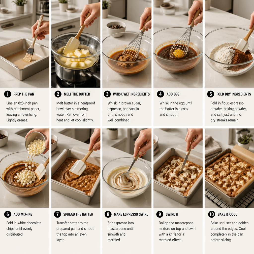 One-Bowl Espresso Chocolate Blondies – Thick & Chewy – Mascarpone Swirl