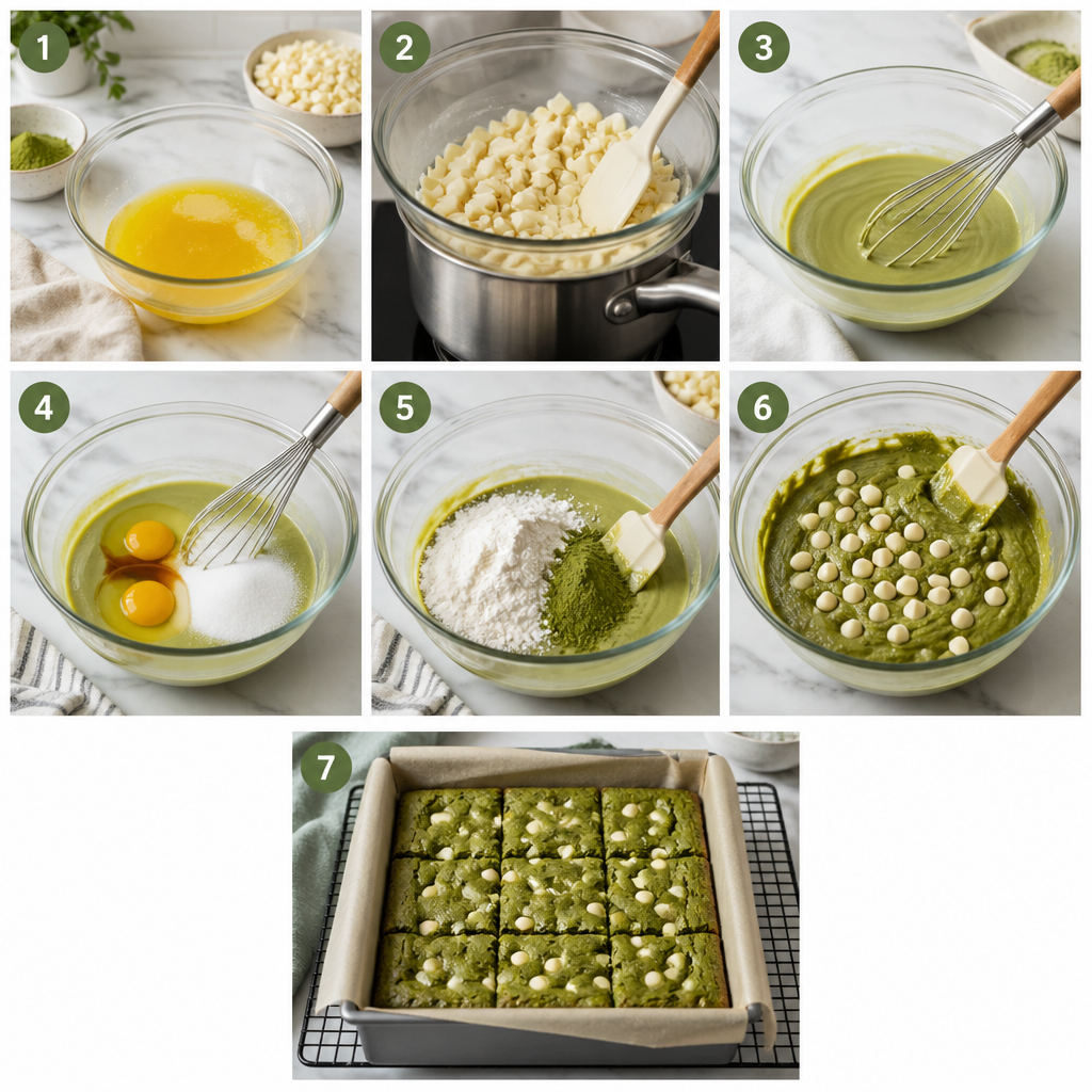 Matcha White Chocolate Brownies (Bakery-Style, Chewy)
