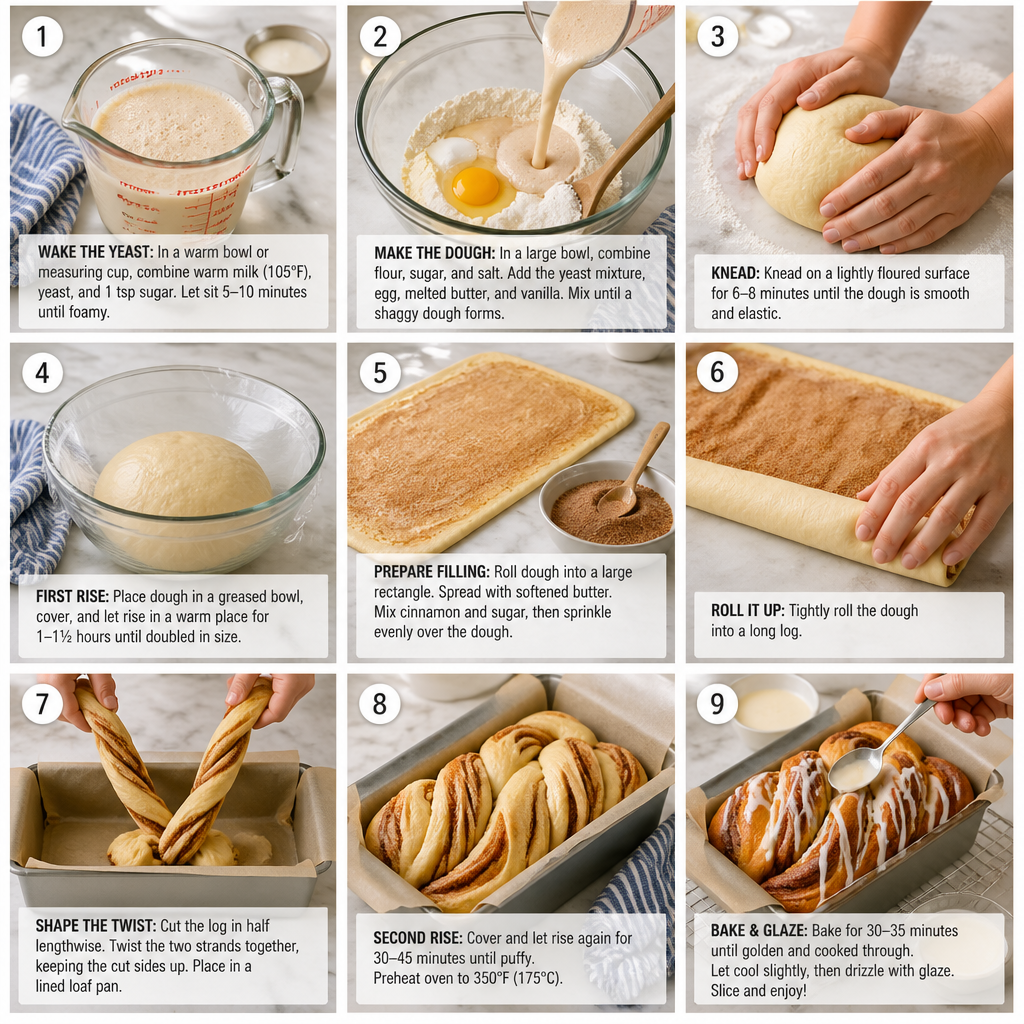 Cinnamon Sugar Breakfast Twist Bread – Soft & Fluffy – Vanilla Ricotta Glaze