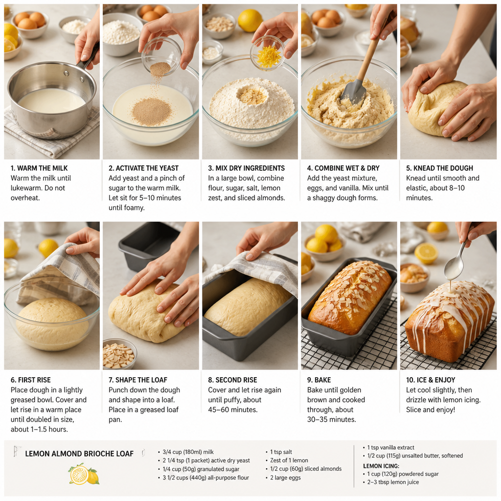 Lemon Almond Brioche Loaf (Bakery-Style, Ultra-Soft)