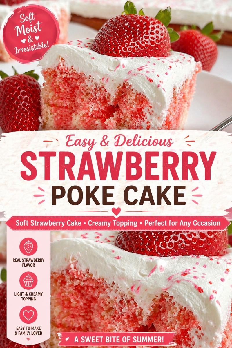 Easy Strawberry Poke Cake with Jello and Cool Whip