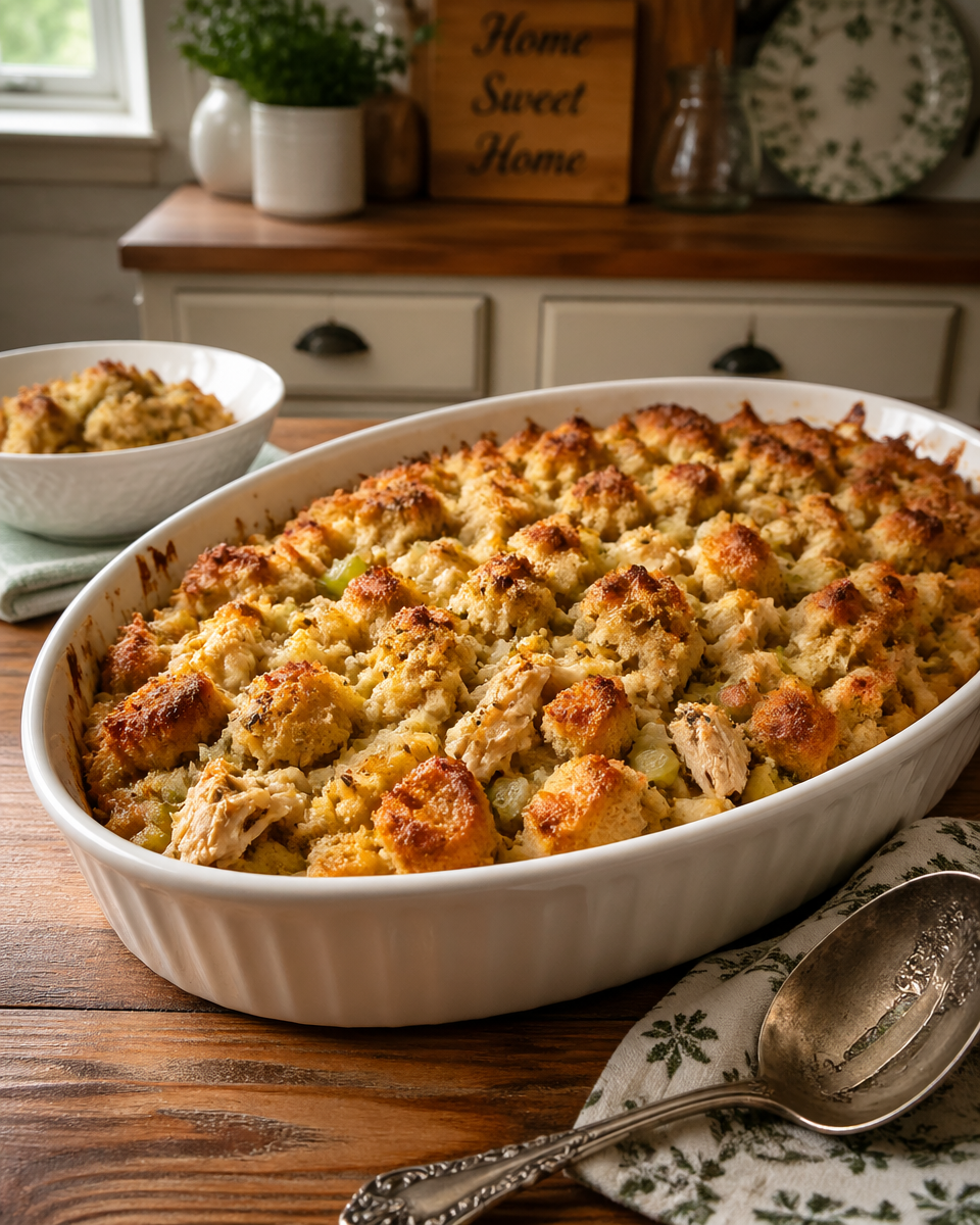 Southern Chicken and Dressing Casserole — Easy Comfort Dinner