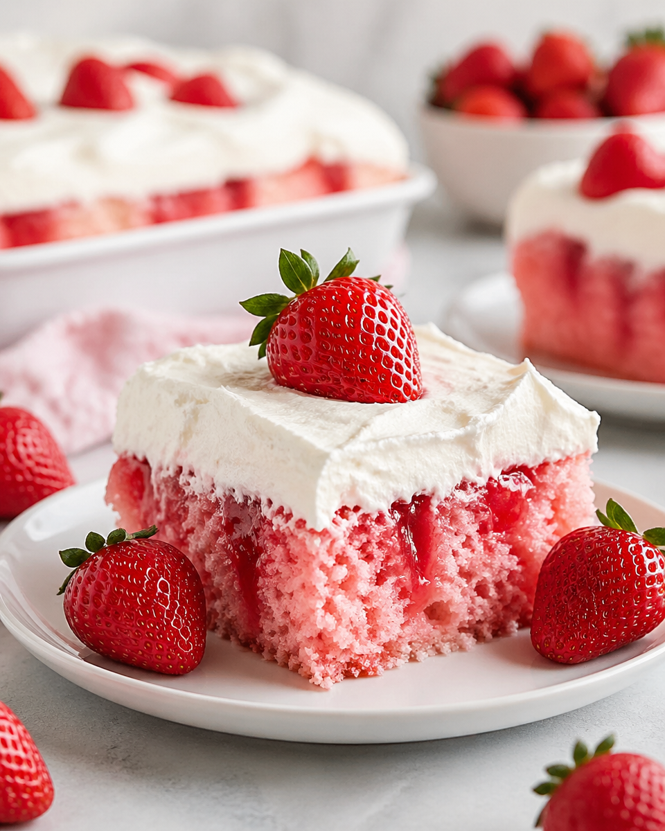 Easy Strawberry Poke Cake with Jello and Cool Whip