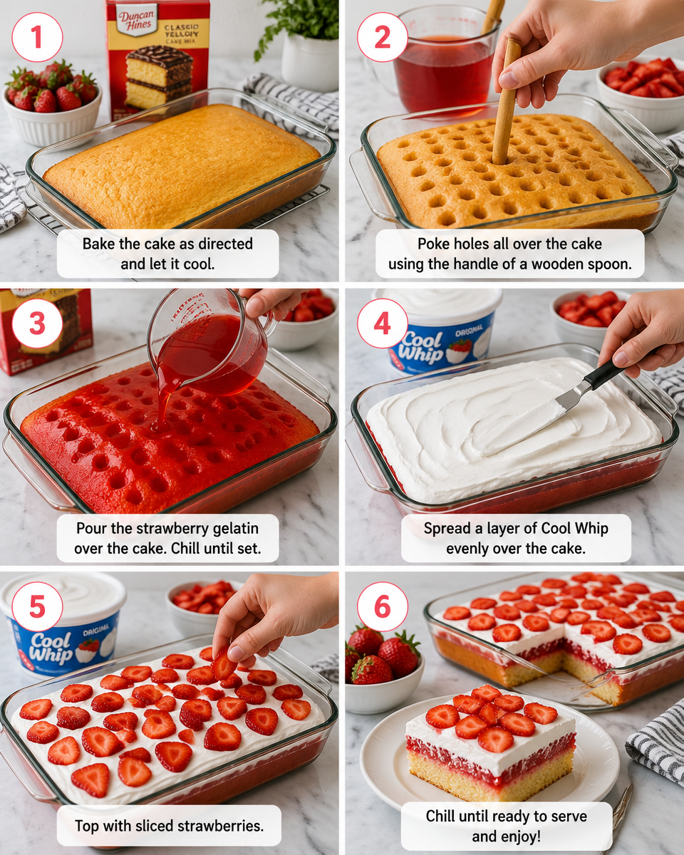 Easy Strawberry Poke Cake with Jello and Cool Whip